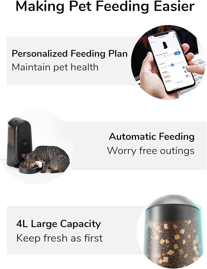 5 Automatic Cat Feeder, WiFi Timed Auto Dog Feeder with App, FUKUMARU Smart Dry Food Dispenser - Never Miss a Feeding with Honey Pets