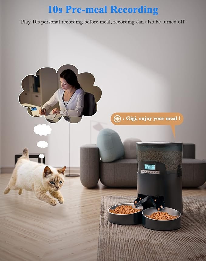 3 HoneyGuaridan Automatic Cat Feeder for 2 Cats 4.5L,Wi-Fi Smart Pet Feeder,Timer Cat Food Dispenser for Cats & Dogs, APP Control,Desiccant, Voice Recorder,Stainless Steel Bowl 1-6 Meals a Day (Blue)