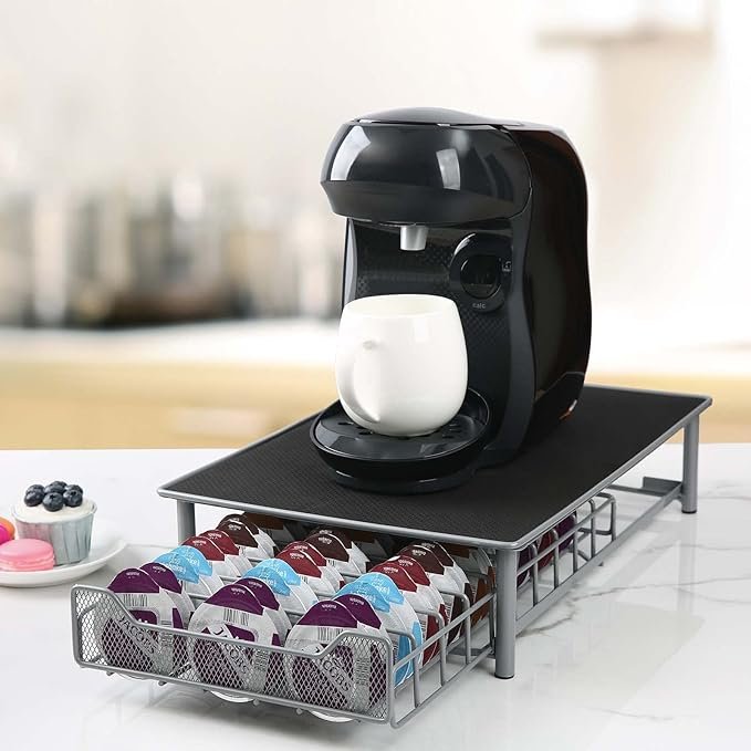 6 Tassimo Pods Storage Compartment for 60 Capsules, Organizational Unit for Office, Home or Kitchen, Black & Grey