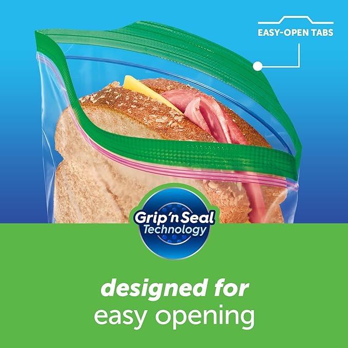 3 Extra Large Zipper-lock Sandwich and Snack Bags for Portable Freshness, Enhanced Sealing Mechanism for Improved Handling, Easy Opening and Closing, 30 Bags per Pack, Set of 3 (90 Total Bags)
