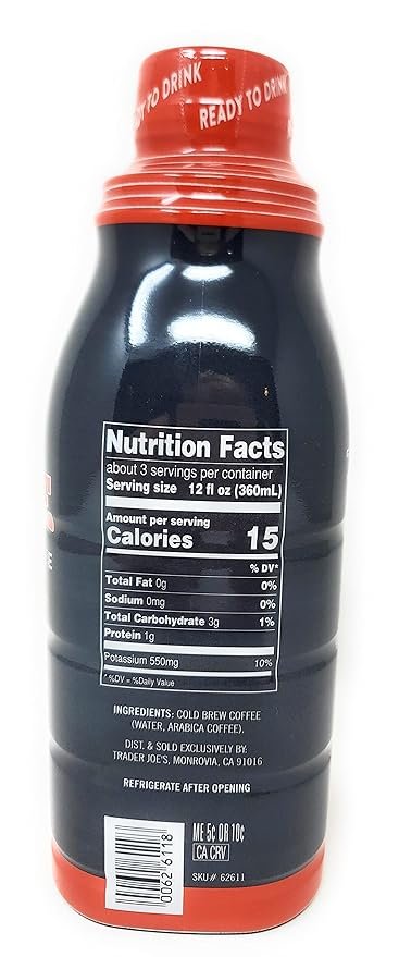 1 1. Trader Joe's Cold Brew Coffee, 100% Arabica, 32 Fl Oz, Ready To Drink - 1 Pack
2. Trader Joe's Arabica Cold Brew Coffee, Smooth and Bold Flavor, Net 32 Fl Oz - 1 Bottle
3. Trader Joe's Ready-To-Drink Cold Brew Coffee, 100% Arabica, 32 Fl Oz - Single Pack
4. Trader Joe's Smooth and Bold Cold Brew Coffee, 100% Arabica - 32 Fl Oz, 1 Container
5. Trader Joe's Cold Brew Coffee, 100% Arabica Beans, Net 32 Fl Oz - 1 Pack