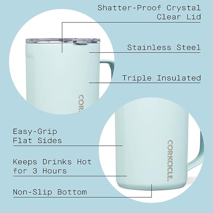 1 Redesigned name: 16 oz Portable Thermal Mug - BPA-Free Stainless Steel Tumbler for Camping, with Handle, Enhanced Heat Retention - Gloss Powder Blue