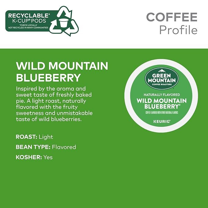 2 Green Mountain Coffee Roasters Wild Mountain Blueberry, Single-Serve Keurig K-Cup Pods, Lightly Flavored Roast Coffee, 72 Pods