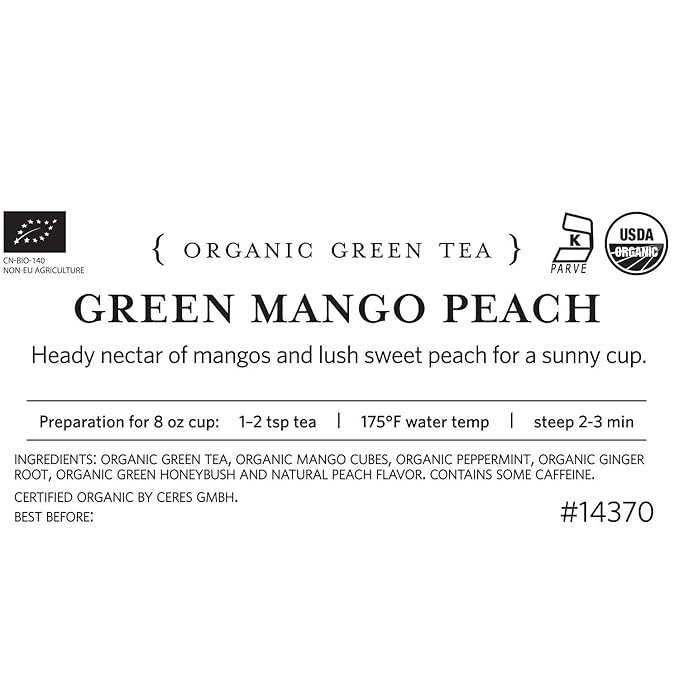 3 Tea Forte Green Mango Peach Loose Bulk Tea, 1 Pound Pouch, Organic Green Tea Makes 160-170 Cups