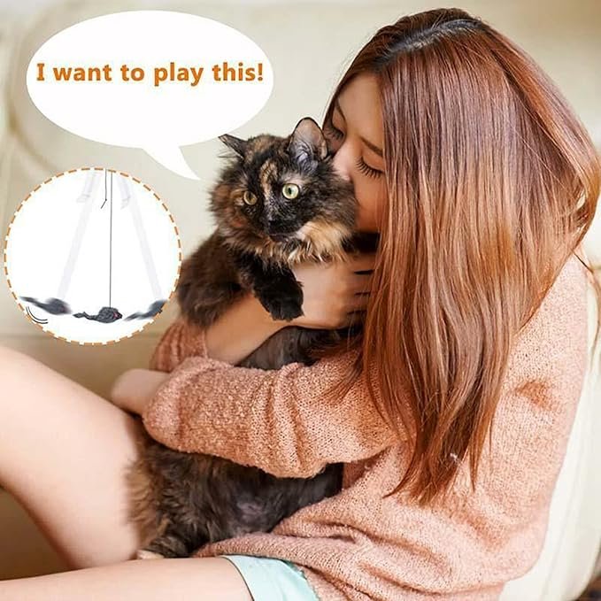4 YUGYUJ Cat Toy Rope Mouse Play Supplies, Hanging Retractable Cat Catching Mouse Toy, Funny Door Hanging Bouncing Mouse Retractable Plush Mice Cat Interactive Toy (Black)