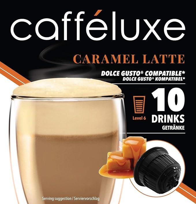 4 Café Delight | 40 Caramel Latte Coffee Capsules | Dolce Gusto Compatible Pods, Caramel Latte Capsules - 40 servings