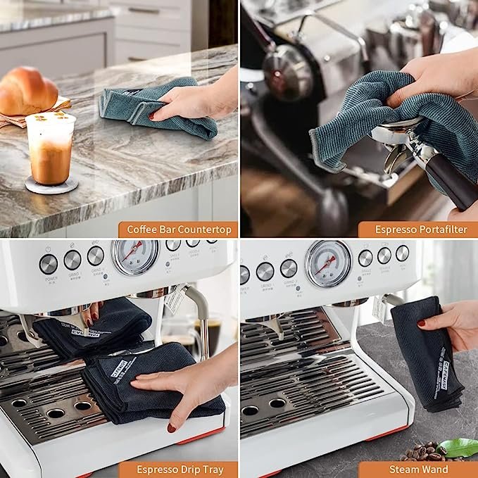 3 CAFEMASY Barista Micro Cleaning Towels Pack - 4pcs Soft Absorbent Non-Abrasive Micro Cleaning Cloth for Cleaning Steam Wand, Coffee or Espresso Machine