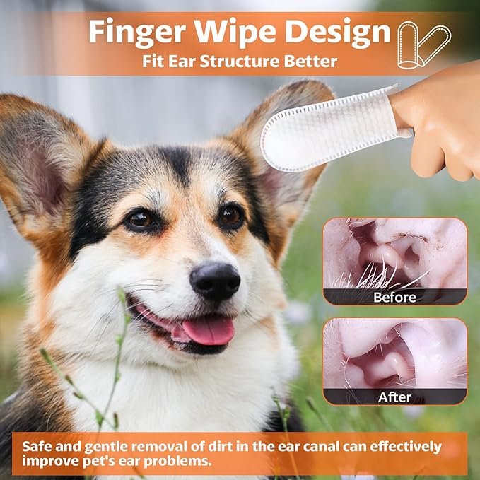 1 OBSEDE Ear Cleaner Finger Wipes, Grooming Kit Care for Dogs and Cats Regular Soothing Odor Control Reduce Dirt Wax Build Up Pet Supplies Easy to Use Fresh Coconut Scent, 60 Count