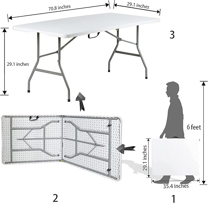 3 6ft Portable White Folding Table