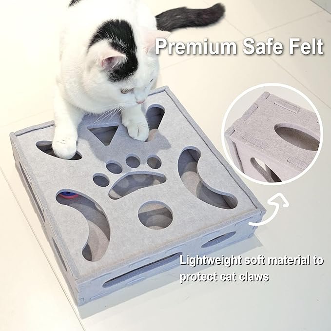 1 Cat Puzzle Toy, Interactive Cat Toys for Indoor Cats, Kittern Ball Toy with Soft Felt Maze Game Puzzle Box