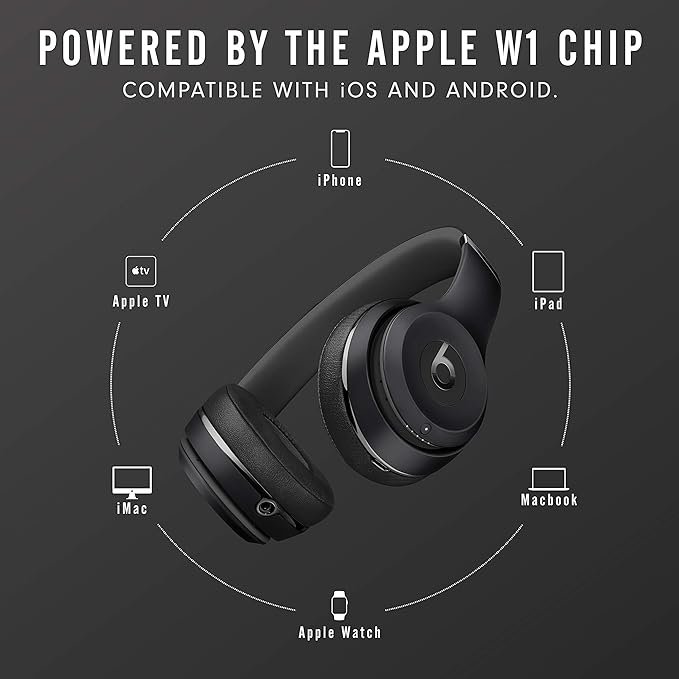 1 Beats Solo3 Wireless On-Ear Headphones - Apple W1 Headphone Chip, Class 1 Bluetooth, 40 Hours of Listening Time, Built-in Microphone - Black (Latest Model)