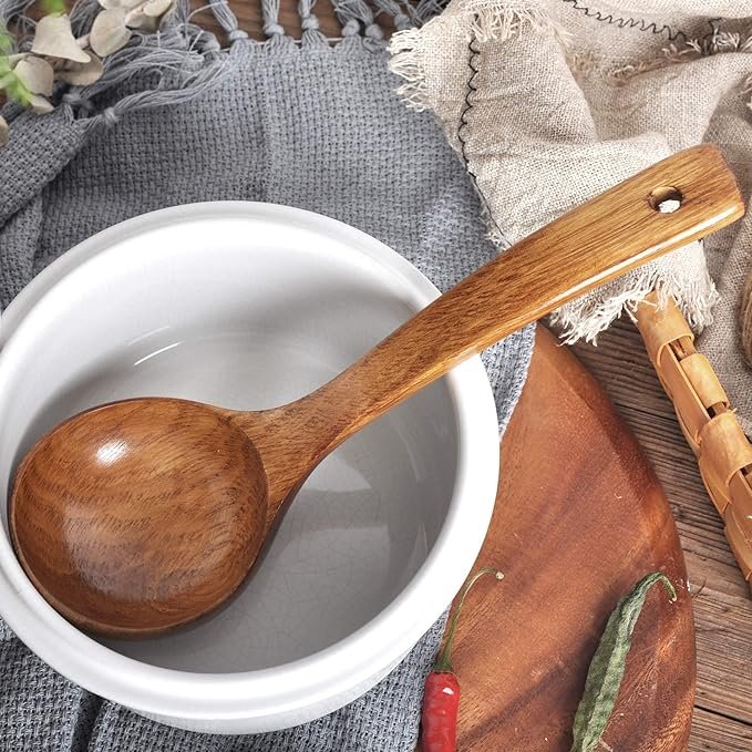 6 Wooden Ladle. Long Handle Ladle Utensils for Soup.Handmade for Kitchen Cookware (Ladle)