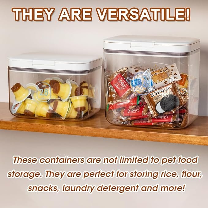 3 2 PCS Large Dog Treat Container Set with Automatic Flip-up Lids - 4.75 Qt+2.9 Qt Dog Food Storage Container Bins for Pet Treat Cat Food Bird Seed Rice Flour Sugar Storage