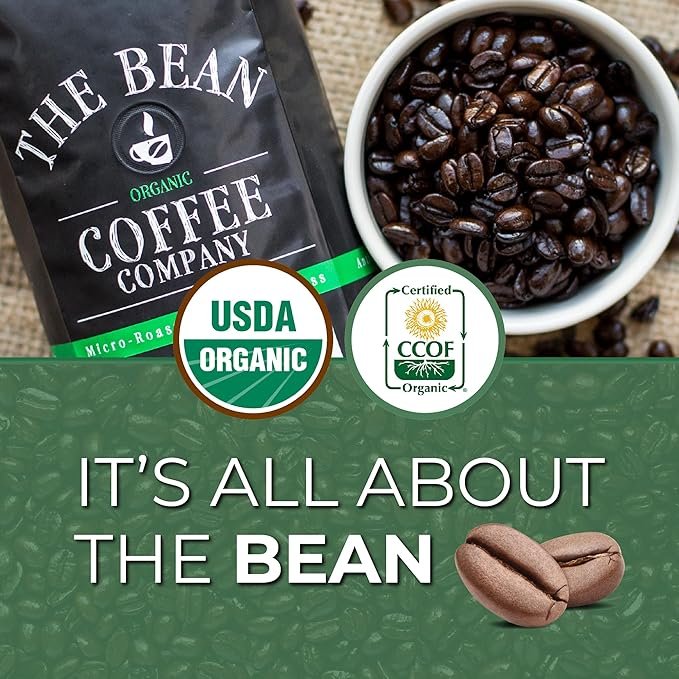 6 The Bean Organic Coffee Company House Blend, Medium Roast, Ground Coffee, 16-Ounce Bags (Pack of 2), Café molido tostado orgánico