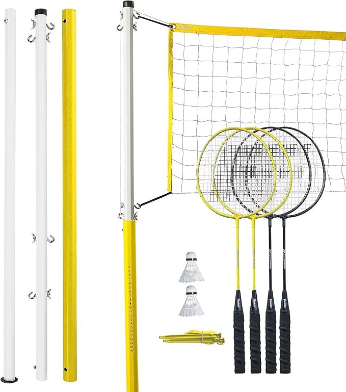 1 Franklin Sports Badminton Set - Outdoor Recreation Equipment - (4) Rackets + (2) Birdies + Portable Net - Suitable for Adults and Kids