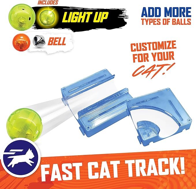 1 Nerf Cat Gift Set Box - 15in x 10in ABS Turbo Cat Track with 2 inch Hollow Ball and 2 inch Bell Ball and 2 inch LED Ball and 2 inch Catnip Ball