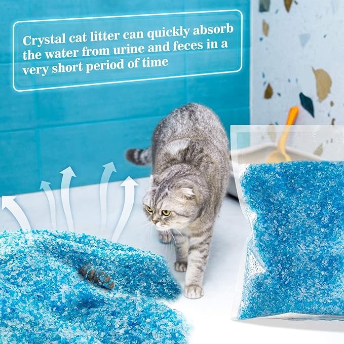 3 Sukh 2.8 lbs Crystal Cat Litter - Cat Litter Crystals Blue White Clear Dust-Free Low Tracking Odor Control Litter Crystals Silica Gel Color Particles Water Absorption Pet Supplies Cats Litter