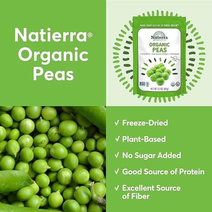 1 NATIERRA Organic Freeze-Dried Green Peas | Non-Genetically Modified & Plant-based | 2.2 oz