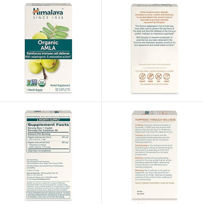 4 Himalaya Organic Amla Natural Antioxidant for Immune Support, 60 Caplets, 1 Month Supply