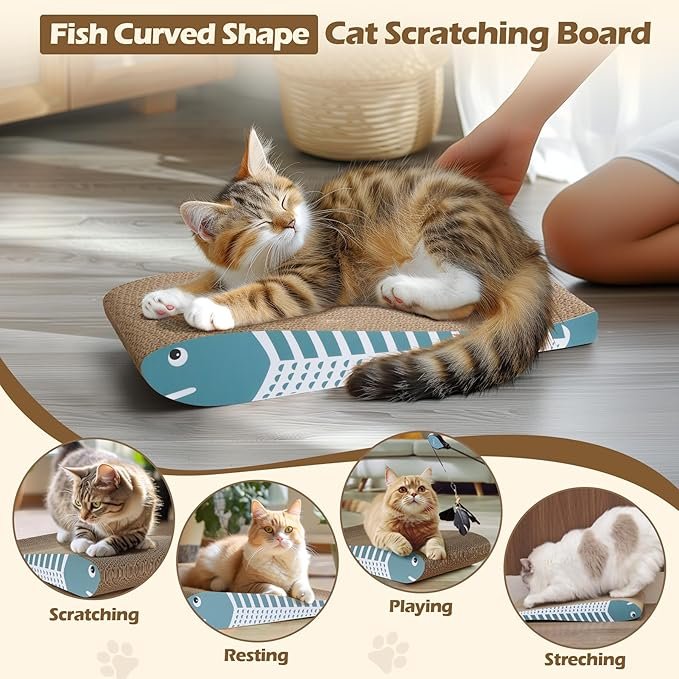 1 ComSaf Cat Scratching Board 2 Pack, Cat Scratcher Cardboard, Curved Cat Scratcher, Cute Cat Scratch Pad for Kitty, Recycle Cardboard Cat Scratcher, Double-Sided Pad for Long Lasting Use (Blue)