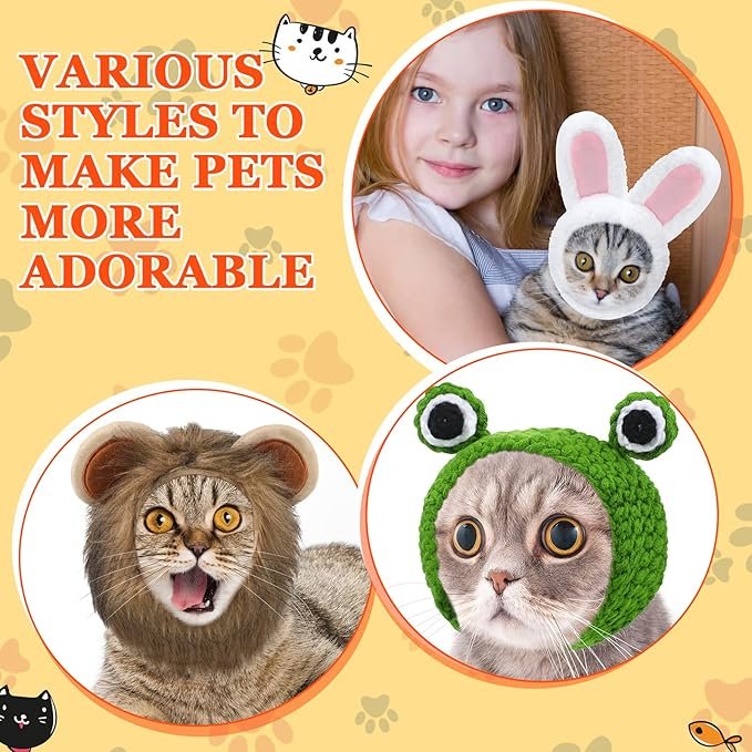 2 10 Pcs Cat Hat Cat Costumes Bunny Bear Lion Fruit Shaped Hat Adjustable Accessory Headwear for Cat Small Dog Kitten Puppy Pet Festival Birthday Theme Party Photo Prop