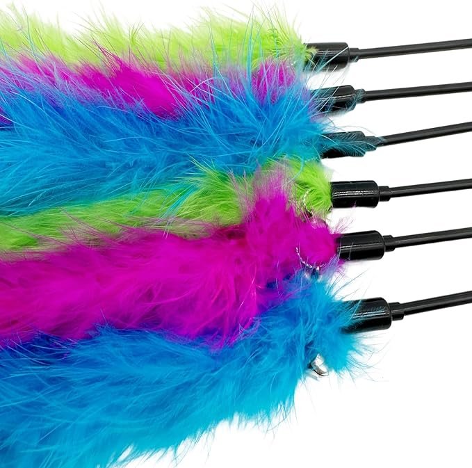 2 Cat Wand Toy Cat Feather Toys, 6 PCS Cat Feather Teaser Toy, Interactive Feather Cat Toy for Indoor Cats Play