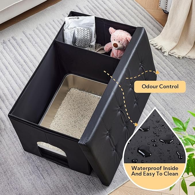 2 MEEXPAWS Cat Litter Box Enclosure Furniture Hidden, Cat Washroom Bench Storage Cabinet | Extra Large 36'' x 20'' x 20''| Dog Proof | Waterproof Inside/Easy Clean | Easy Assembly | Odor Control
