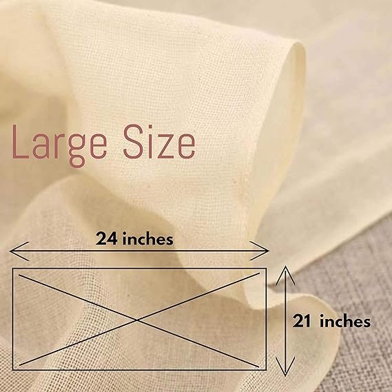 5 Organic Cotton 2-Pack Strainer Cloth - 21 X 24 Unbleached, 90 Grade Muslin, Hemmed Edge - Ideal for Brewing Coffee, Nut Milk, Baking, and Filtration