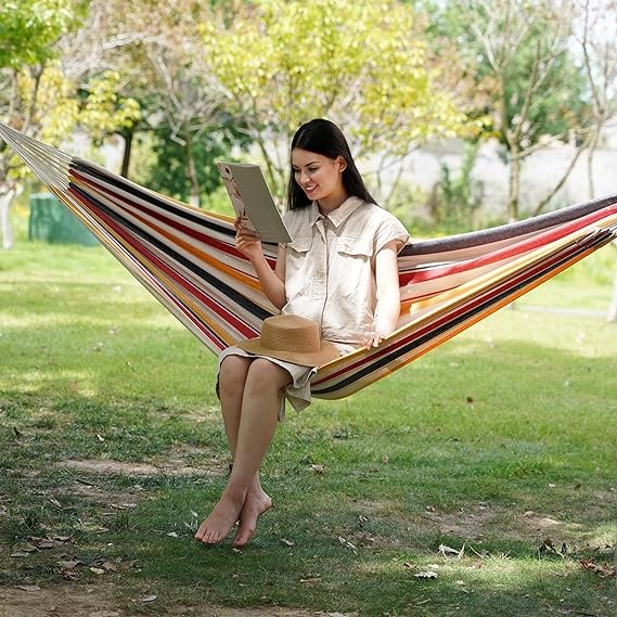 1 Portable Double Hammock Kit with 9.8FT2 Ropes - Outdoor and Indoor Relaxation Station for 2 People - Includes Carrying Bag - Ideal for Patio, Backyard, Porch, and Camping
