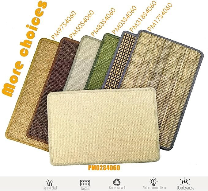 3 Cat Scratcher Mat, 23.6x15.7” Natural Sisal Scratching Mat with Velcro Tape,Stick on Floor and Wall Cat Scratch Pad Rug, Horizontal Cat Scratch Mat Protect Carpet and Sofa (Natural Color)