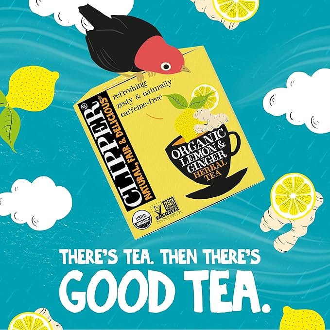5 Clipper Tea Lemon & Ginger Teabags – Caffeine Free, USDA Organic, Great Hot or Iced – Aromatic, Natural, Fair & Delicious – 50 Tea Bags