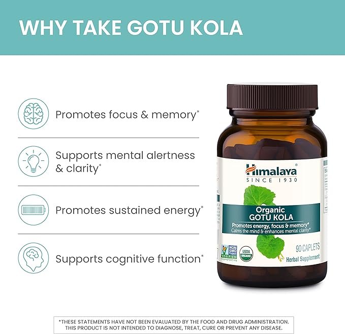 2 Himalaya Organic Gotu Kola, Herbal Supplement for Energy, Focus, Memory, Alertness, Concentration, Calms The Mind, Cognitive Support, Non-GMO, USDA Organic, 90 Plant-Based Caplets, 45 Day Supply
