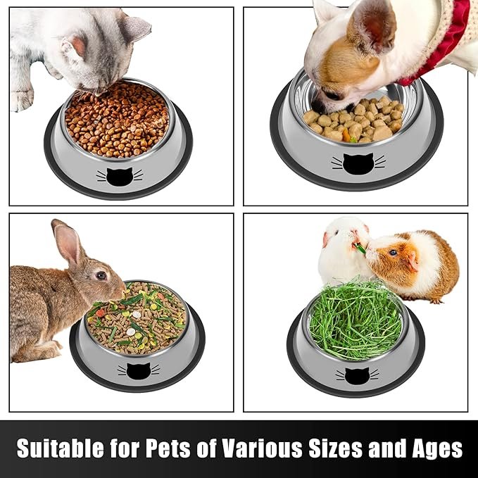 3 Serentive 2Pcs Cat Bowls Non-Slip Stainless Steel Small Cat Food Bowls Unbreakable Thicken Cat Feeder 7 Oz Cat Dishes Suitable for Indoor Small Pets Removable Rubber Base Easily Clean Lovely Color