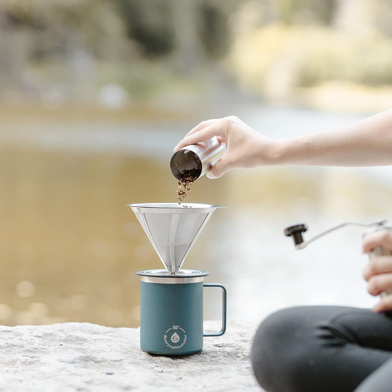 6 Bremen Mini Portable Stainless Steel Coffee Grinder and Spice Mill - Ideal for Travel, Camping. Adjustable Grind Size, Coarse to Fine. Includes Carry Pouch.