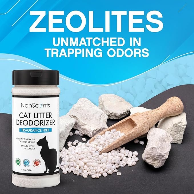 3 NonScents Cat Litter Deodorizer - Litter Box Odor Eliminator - Less Scooping Extends Kitty Litter Lifespan - Fragrance-Free Formula Eliminates Unpleasant Cat Odors - Fresh Scent Litter Pans