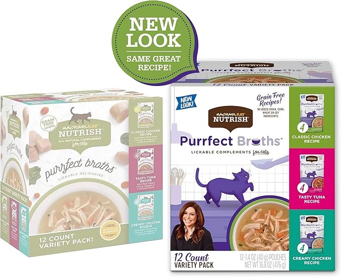 1 Rachael Ray Nutrish Purrfect Broths Natural Wet Cat Food, Variety Pack, 1.4 Ounce Pouch, 12 Count (Pack of 2), Grain Free