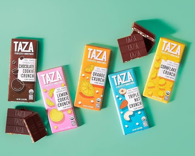 5 Taza Chocolate Organic Smooth & Crunchy Bars 70% Stone Ground, Lemon Cookie Crunch 2.5 Ounces (10 Count), Vegan