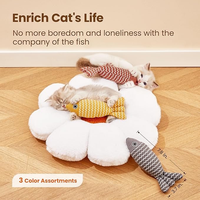 4 Potaroma Cat Toys Fish, 3 Pcs Crinkle Sound Catnip Toys Soft Linen, Interactive Kitten Exercise Kicker Toys for Indoor Cats 7.8 Inches for All Breeds