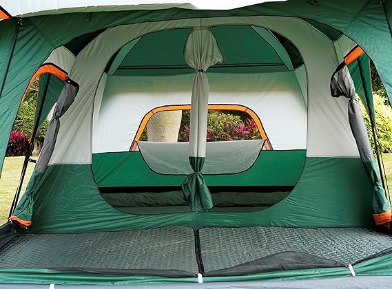 1 KTT Extra Large Tent 12 Person(Style-B),Family Cabin Tents,2 Rooms,Straight Wall,3 Doors and 3 Windows with Mesh,Waterproof,Double Layer,Big Tent for Outdoor,Picnic,Camping,Family Gathering