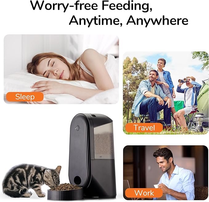 1 Automatic Cat Feeder, WiFi Timed Auto Dog Feeder with App, FUKUMARU Smart Dry Food Dispenser - Never Miss a Feeding with Honey Pets