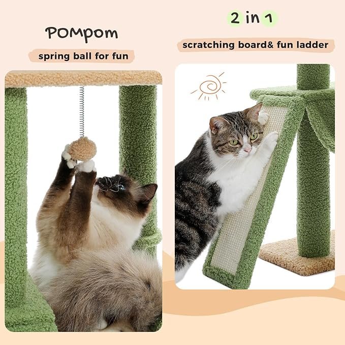 2 PAWZ Road Cactus Cat Tree Floor to Ceiling Cat Tower with Adjustable Height(85-112 Inches), 7 Tiers Climbing Activity Center with Cozy Hammocks, 5 Platforms and Scratching Posts for Indoor Cats