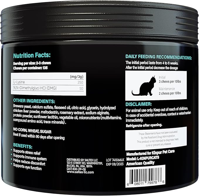 4 Lysine Cat Treats - Cat Immune Support - Help Improve Respiratory Health and Eye Function - Enriched with Vitamin B, Calcium, Protein