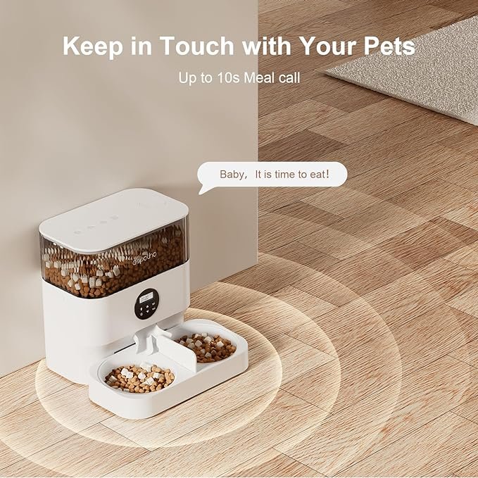 1 Espelho Automatic Cat Feeder - 5L Timed Cat Food Dispenser 2 Cats with 2 Way Splitter, 10s Meal Call Programmable Portion Control Pet Feeder with Desiccant Bag for Cats & Dogs