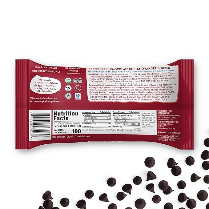 1 Pascha Organic Unsweetened Dark Chocolate Baking Chips 100% Cacao, UTZ, Gluten Free, Non GMO, No Added Sugar, 8.8 Ounce (Pack of 6)