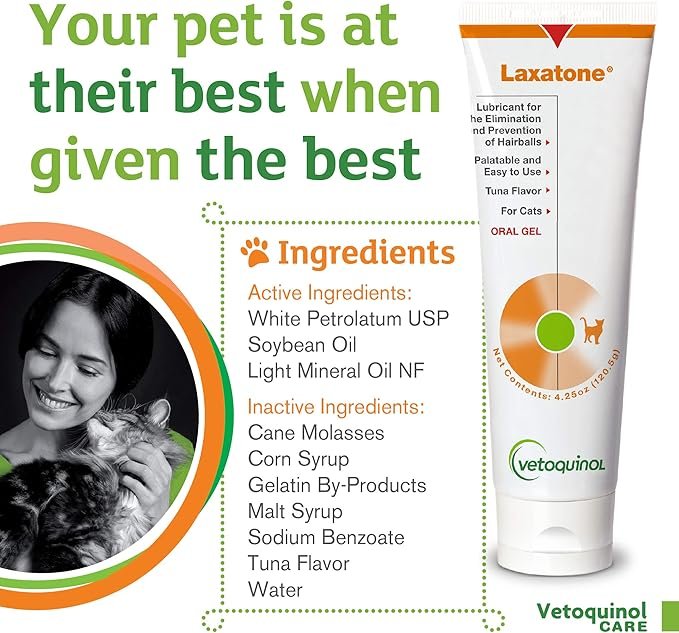1 Vetoquinol Laxatone: Oral Hairball Lubricant Gel for Cats – Tuna-Flavored, 4.25oz