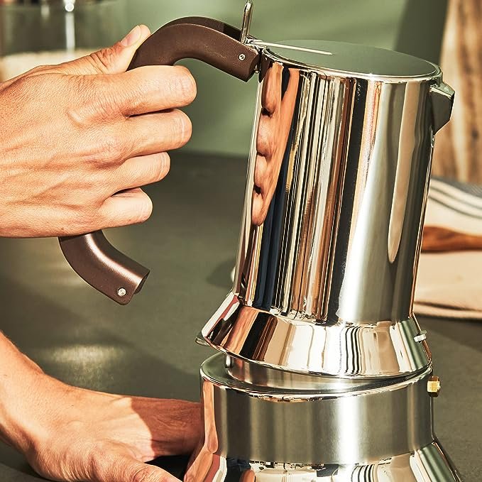 4 Silver Alessi Espresso Coffee Maker Stovetop Moka Pot, 3 Cup