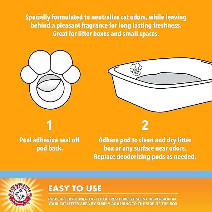 2 Arm & Hammer Pets Cat Litter Box Deodorizing Pods 2 pods, Fresh Breeze Scent | 2 Cat Litter Box Deodorizer from Arm and Hammer | Combats Cat Odors | 2 Adhesive Devices