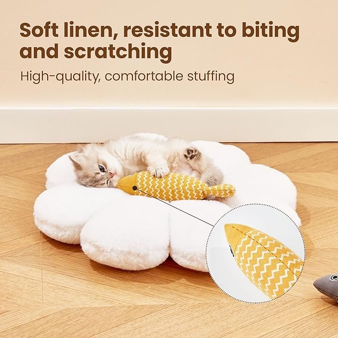 3 Potaroma Cat Toys Fish, 3 Pcs Crinkle Sound Catnip Toys Soft Linen, Interactive Kitten Exercise Kicker Toys for Indoor Cats 7.8 Inches for All Breeds