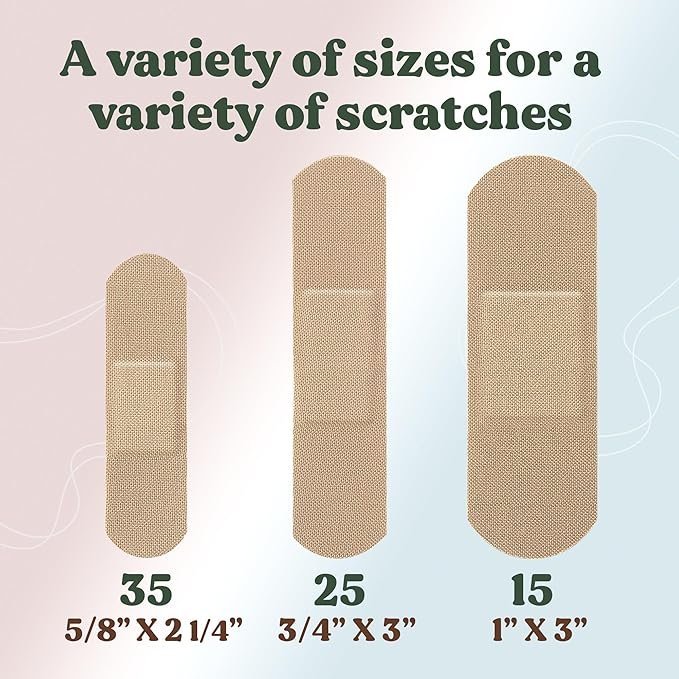 5 FEBU Eco-Friendly Organic Bamboo Fabric Bandages | PFAS Free Flexible Fabric Bandages | Latex Free Bandages | Natural Hypoallergenic Bandages for Scrapes, Cuts & First Aid | 75 Count Pack
