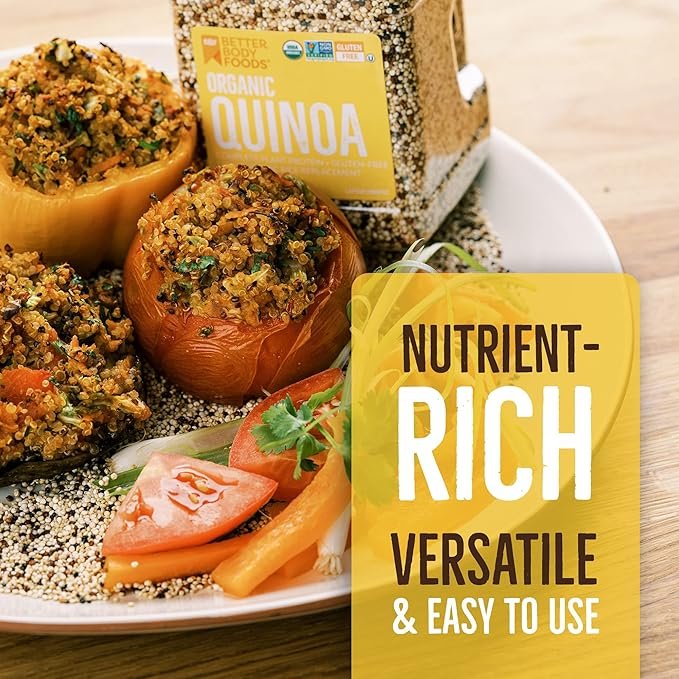 4 BetterBody Foods Organic Quinoa, Vegan, Complete Plant Protein, Gluten Free, Low Glycemic Rice Replacement, 24 ounce